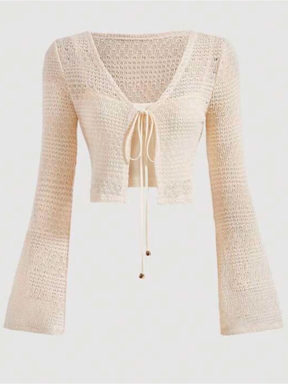 Women’s Crochet Tie-Front Crop Top in Cream With Cami Top